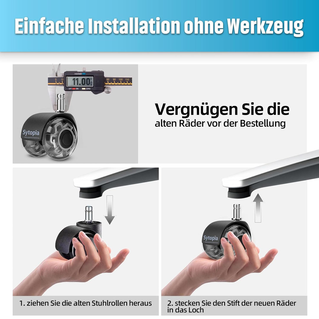 Sytopia Bürostuhl Rollen, 5er Set Rollen für Bürostühle, 11x22mm Hartbodenrollen für Bürostuhl Stuhl