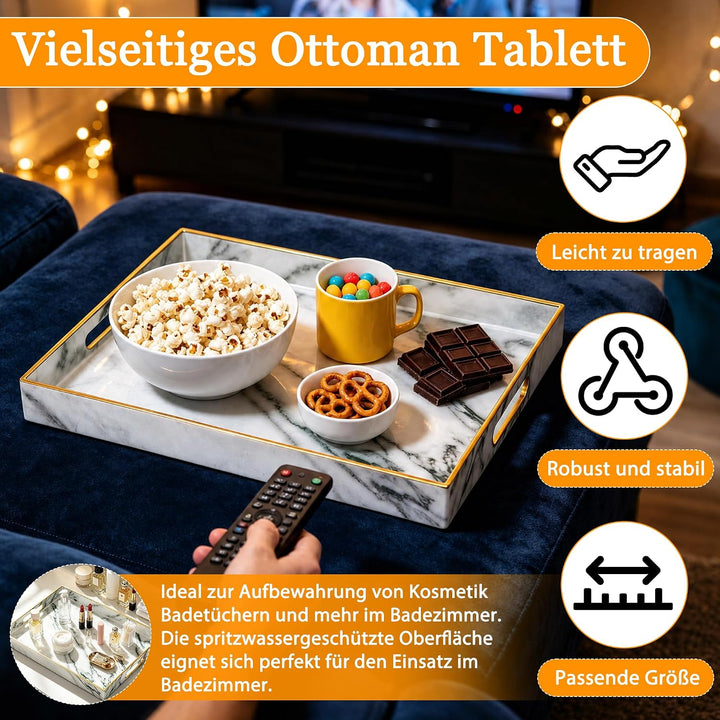 Serviertablett, Tablett mit Griff Marmor Deko Rechteckig Kaffeetablett, Bruchsicher Gross Tablett fü