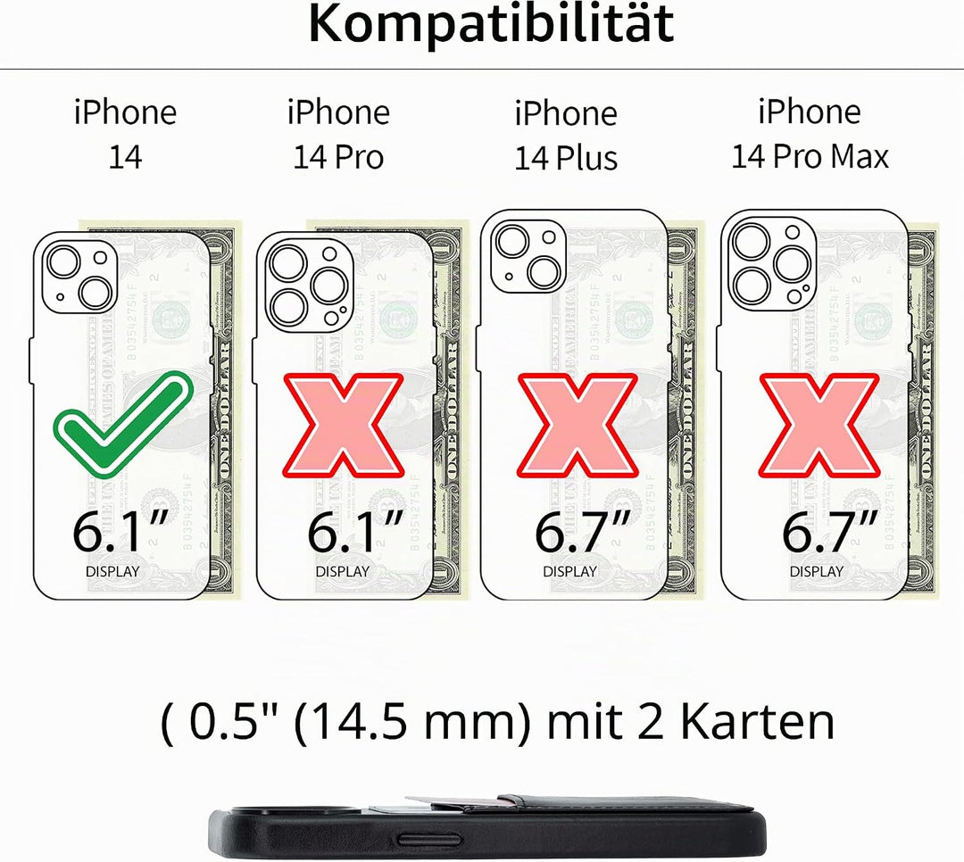 Dockem Echtleder Kartenetui für iPhone 14 mit Kartenfachen und Integrierter Metallplatte zur Magneti