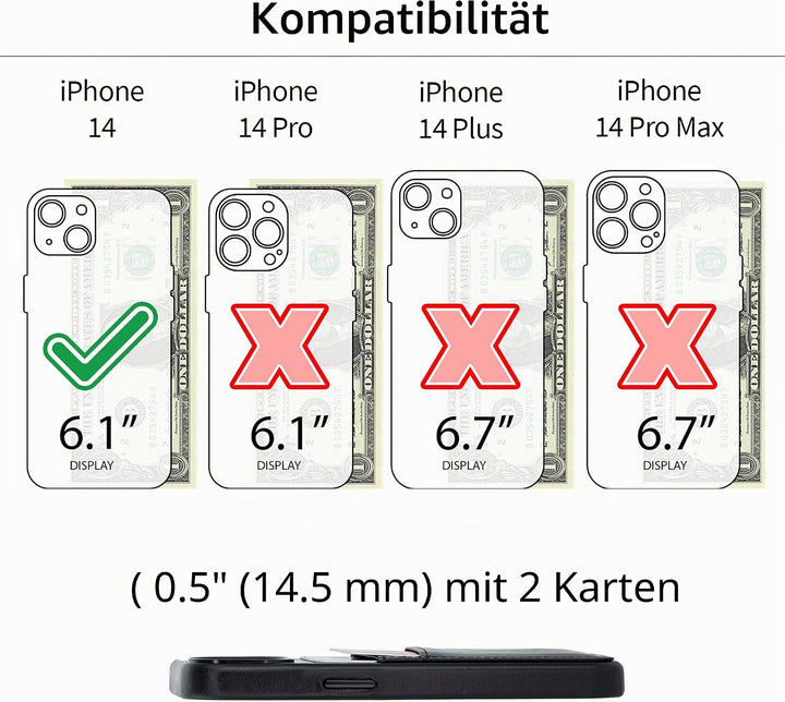 Dockem Echtleder Kartenetui für iPhone 14 mit Kartenfachen und Integrierter Metallplatte zur Magneti