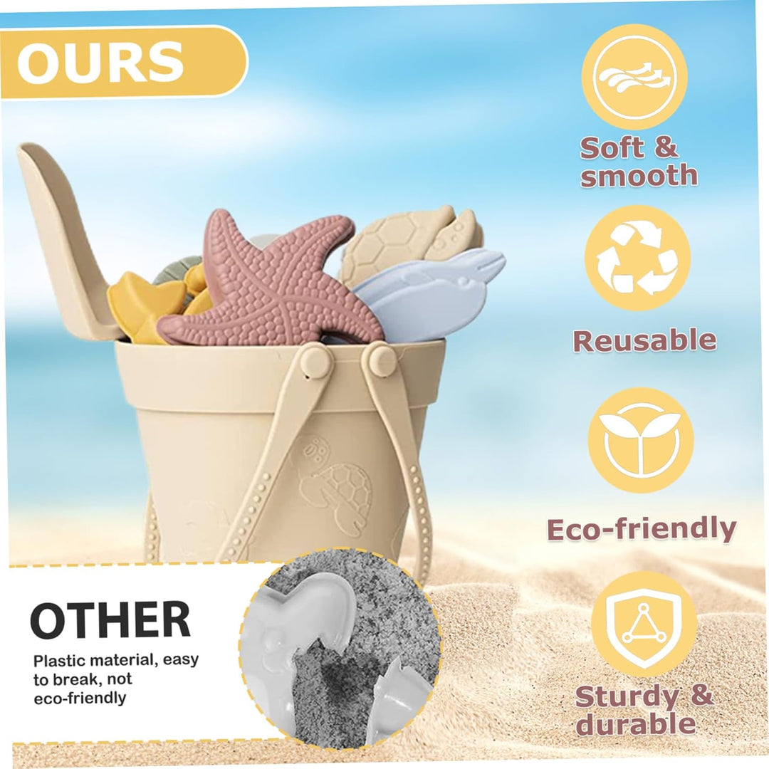 Sandspielzeug für Kinder, 8 Stück, sicheres Silikon-Strandspielzeug mit Schaufel, Eimer und Sandform