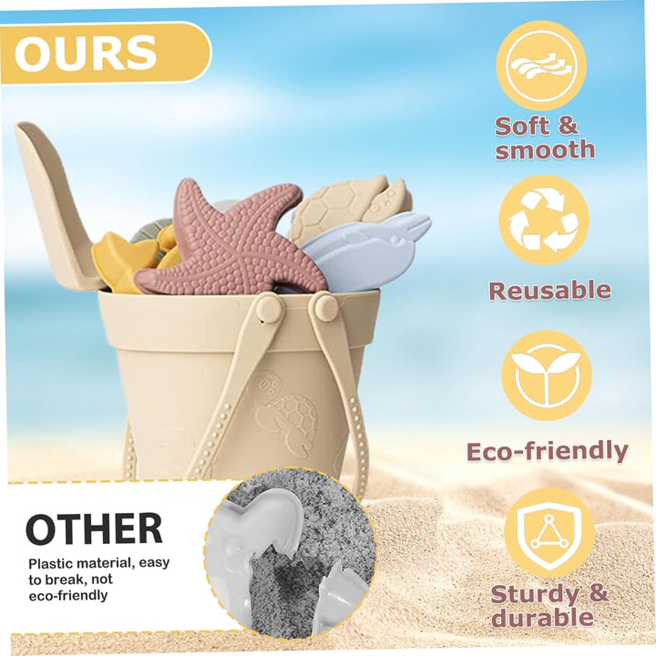 Sandspielzeug für Kinder, 8 Stück, sicheres Silikon-Strandspielzeug mit Schaufel, Eimer und Sandform