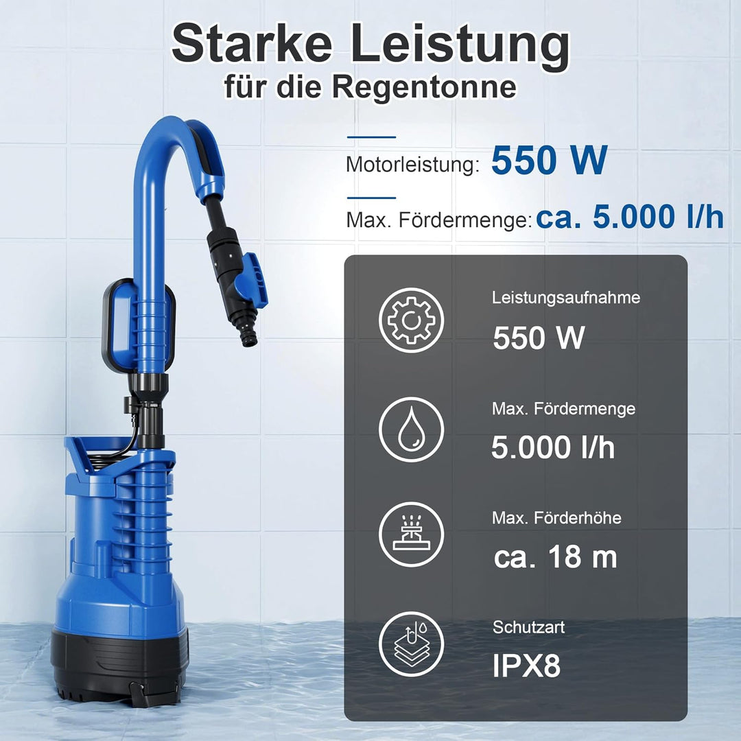 FOTING Regenwasserpumpe mit Kabel Schwimmerschalter: Tauchdruckpumpe mit integriertem Filter, Förder