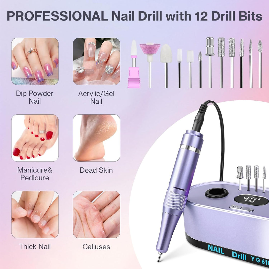Elektrische Nagelfeile Nagelfräser Professioneller, 40000U/Min, LCD Maniküre Pediküre Set mit Multif