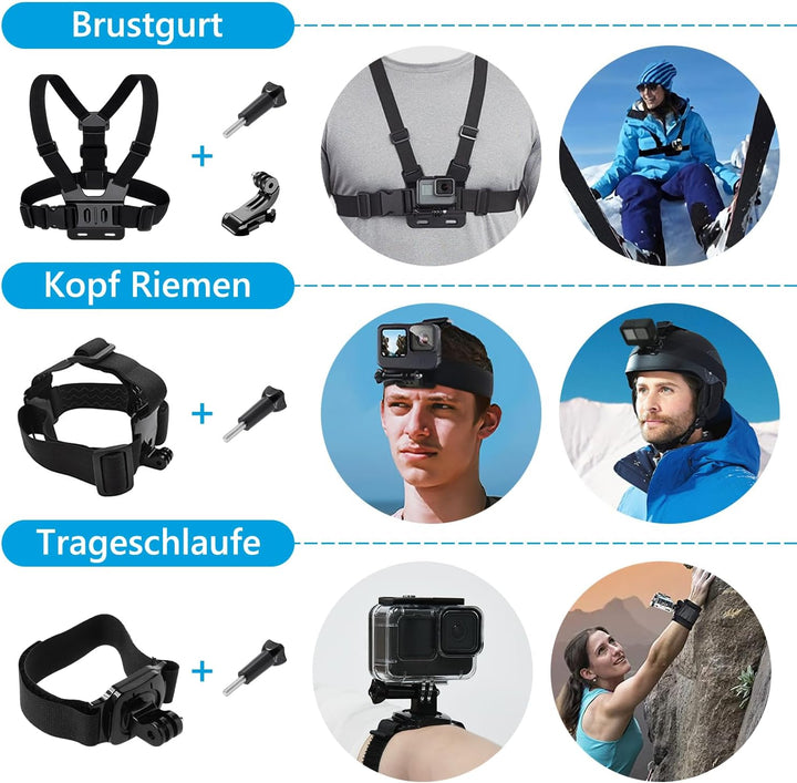 Zubehör Set Kit Bundle für GoPro Hero 13 Black, oGoDeal Wasserdicht Schutzhülle Wasserdicht Gehäuse