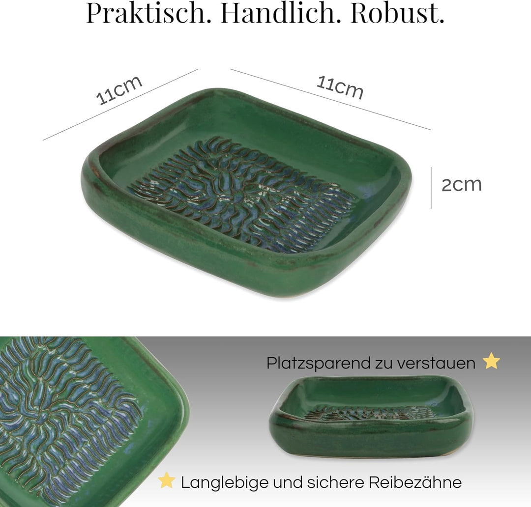 Ceramico Reibeteller &amp; Backpinsel mit Naturborsten, Set aus Keramik für Knoblauch, Ingwer, Muskat, H