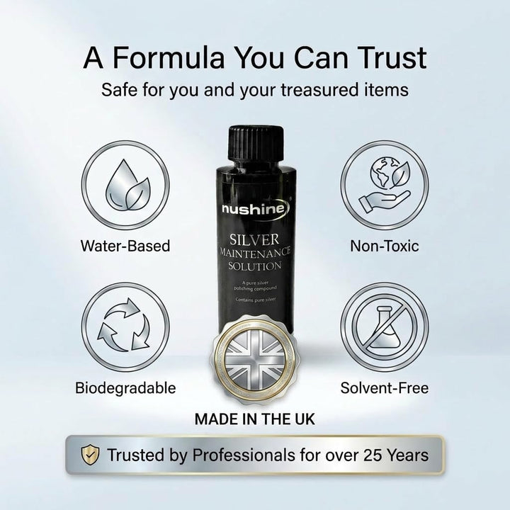 Nushine Silberpflegemittel, 50 ml, enthält Reines Silber (ideal für abgenutztes Silber)