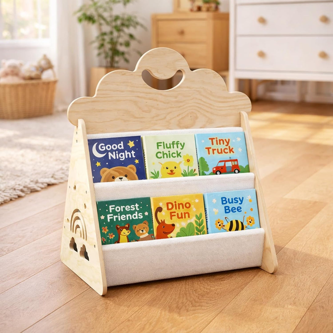 Bücherregal Kinder Holz, Montessori Bücherregal Bücherkiste Kinder für Leseecke, Kinderbücherregal,