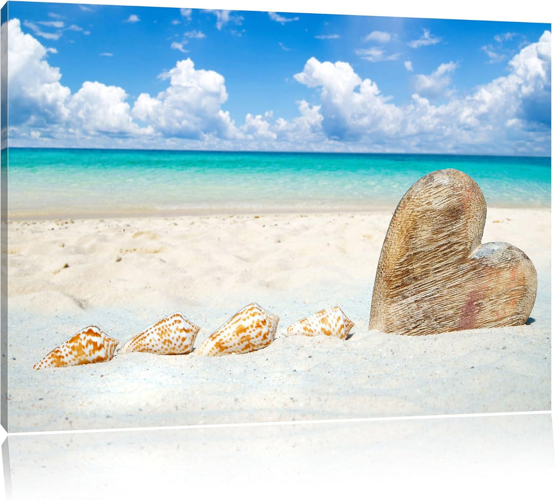 Pixxprint Sandstrand mit Muscheln als Leinwandbild/Grösse: 100x70 / Wandbild/Kunstdruck/fertig bespa