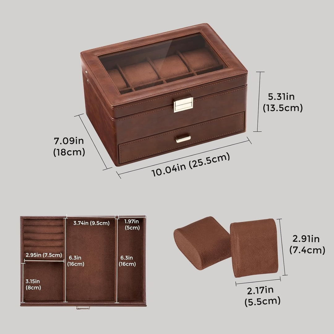 ProCase 8 Slot Uhrenbox, Uhrenkasten mit Glasdeckel Uhrenkissen, Uhrenkoffer für Schmuck Ringe Armbä