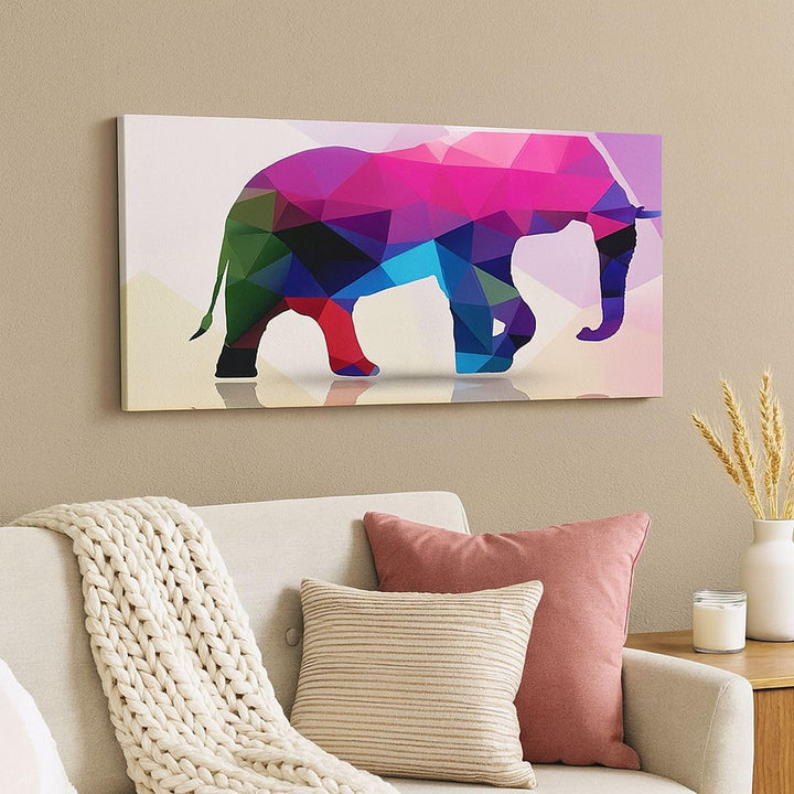 Wandbilder Dekoration Wohnzimmer Elefanten Illustration Bunt Panorama Bilder auf Leinwand 120x50cm L