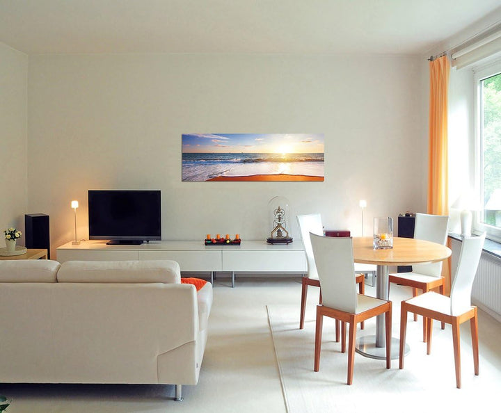 Paul Sinus Art Panoramabild auf Leinwand und Keilrahmen 120x40cm Strand Meer Sonnenuntergang Horizon