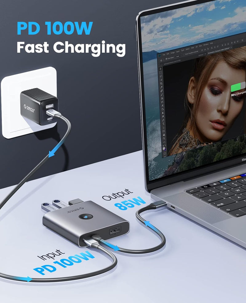 Docking Station, ORICO 6 in 1 USB Hub, USB 3.0 Splitter mit 3 USB-A 3.0(5Gbps), 1 USB-C 3.0(5Gbps),