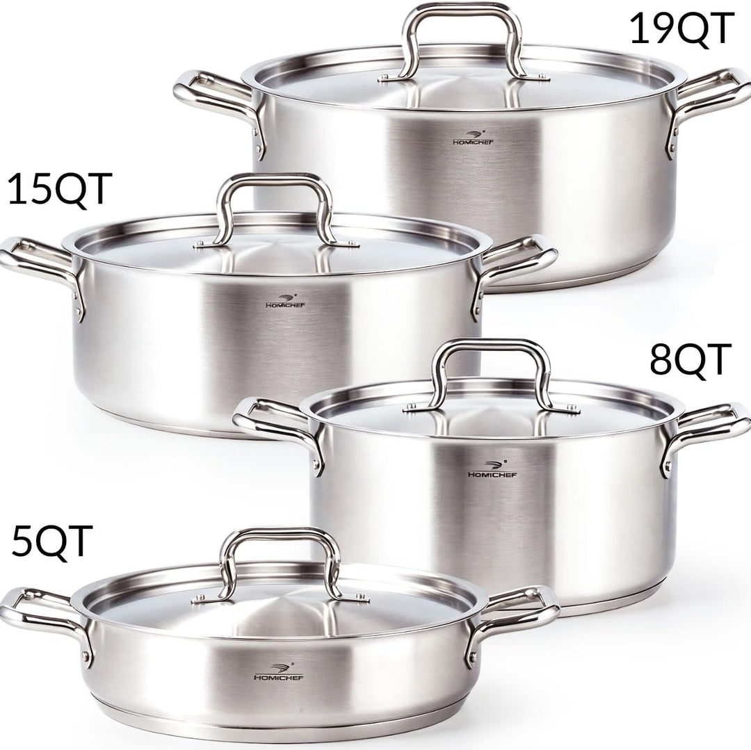 HOMICHEF 14L 36cm Schmorpfanne nickelfrei Edelstahl mattpoliert 14.2 Liter Bratpfanne aus Silbernem