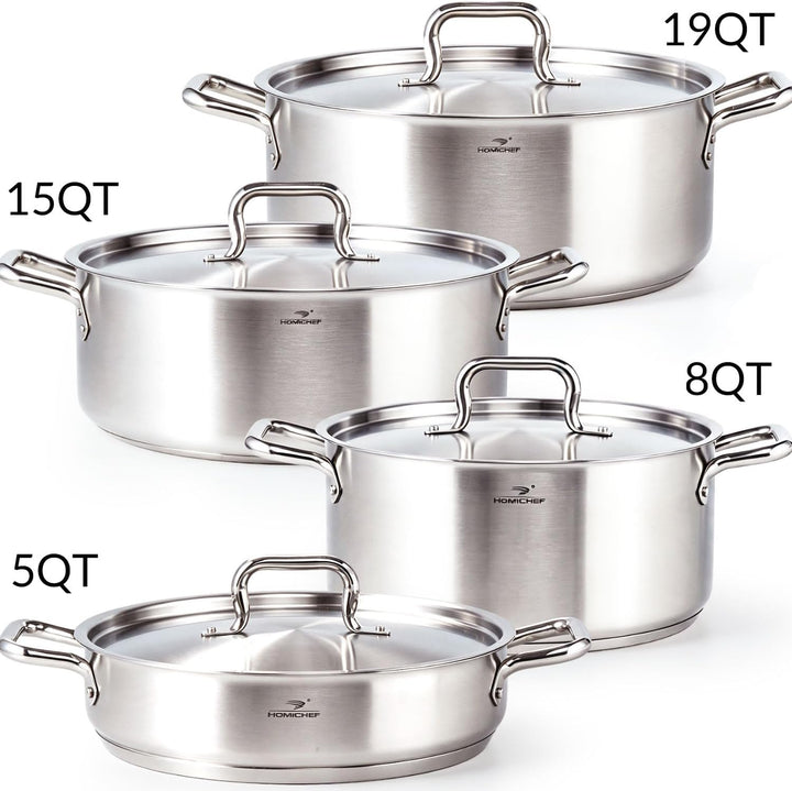 HOMICHEF 14L 36cm Schmorpfanne nickelfrei Edelstahl mattpoliert 14.2 Liter Bratpfanne aus Silbernem