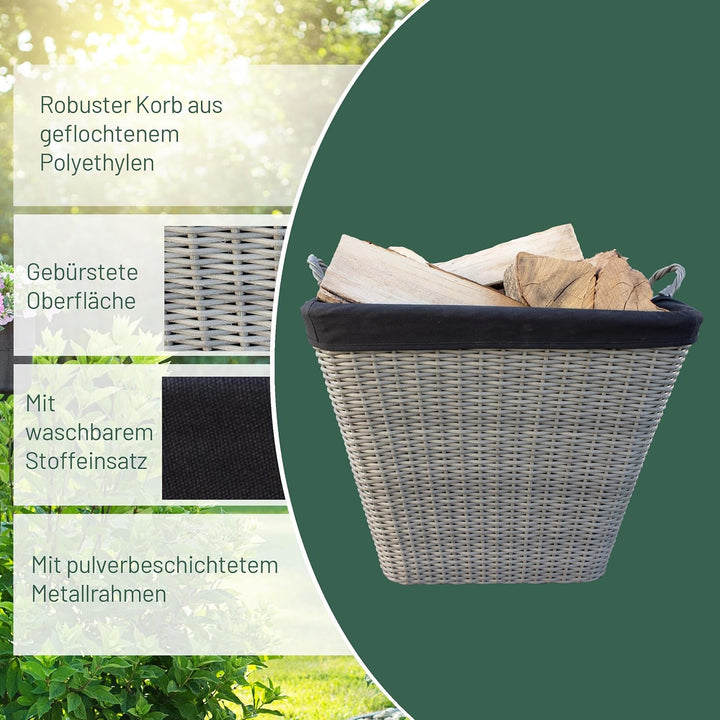 HABAU Feuerholzkorb mit waschbarem Stoffeinsatz, Holzkorb aus extrem robustem Polyethylen mit Metall
