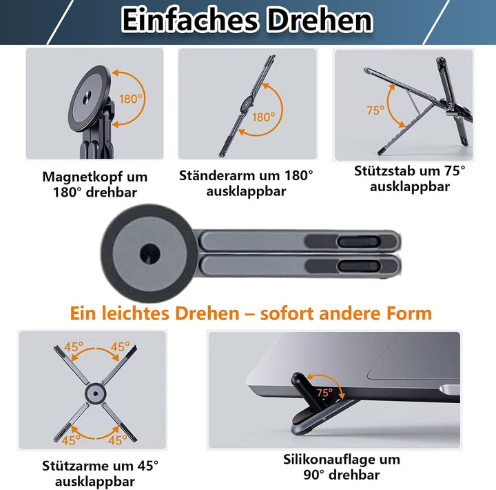 Icetop Magnetischer 3-in-1 Laptop Ständer aus Aluminium für Tablet | Kompakt & tragbar – universell