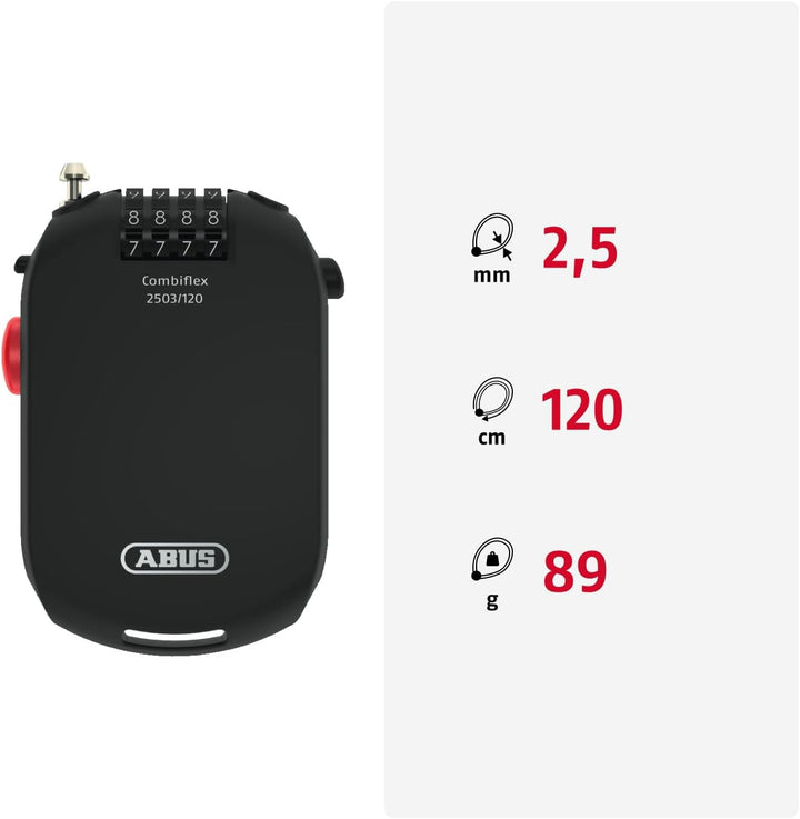 ABUS Spezialschloss Combiflex 2501/65 - Geeignet als Gepäcksicherung, Skischloss, Helmsicherung - mi