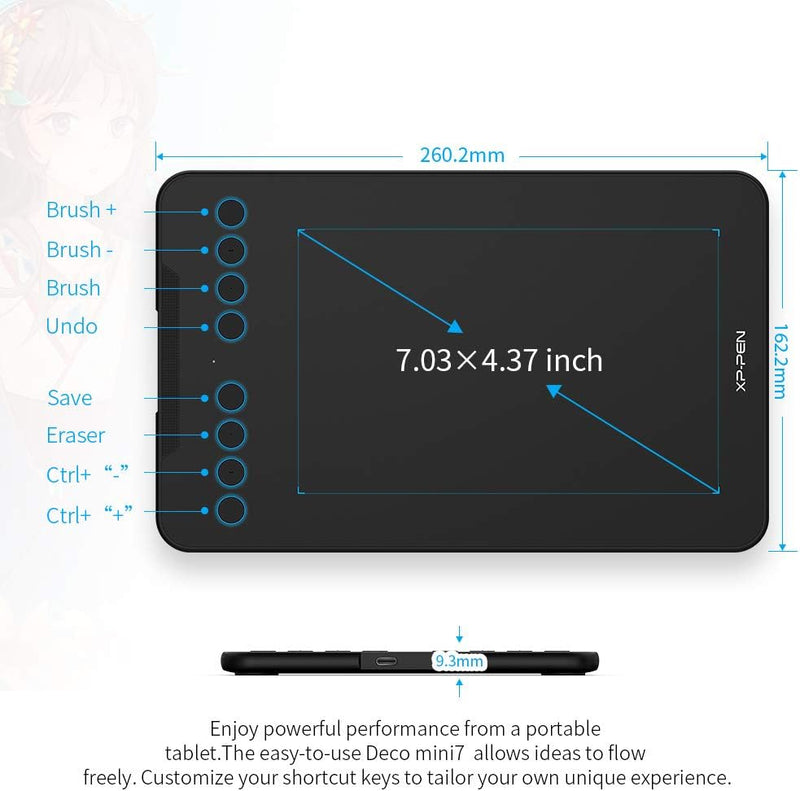 XP-PEN Deco Mini 7 Drawing Tablet Grafiktablett Pen Tablet OSU Spielen Stift Tablett mit 8 Express T