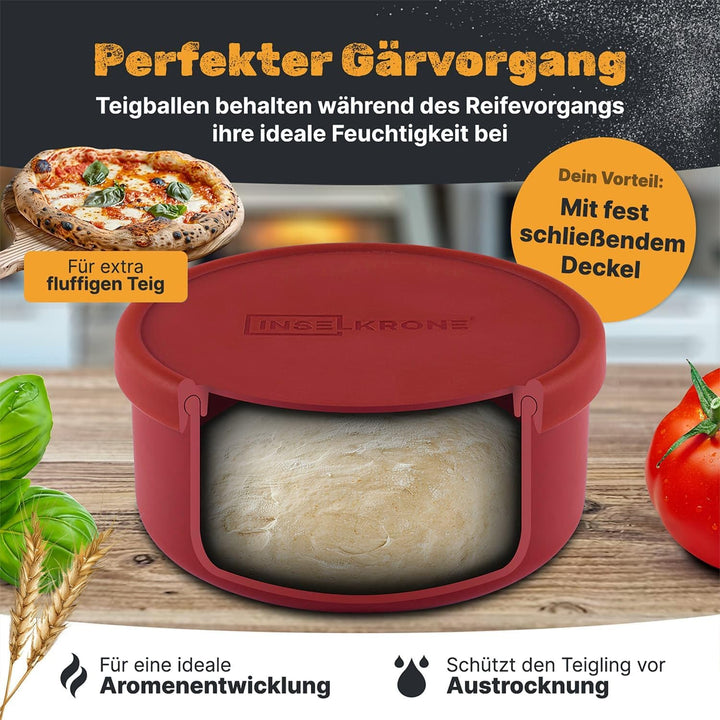Inselkrone Pizzaballenbox mit Deckel, 4er Set, Rot, Teigbox Rot 4er Set, Rot 4er Set