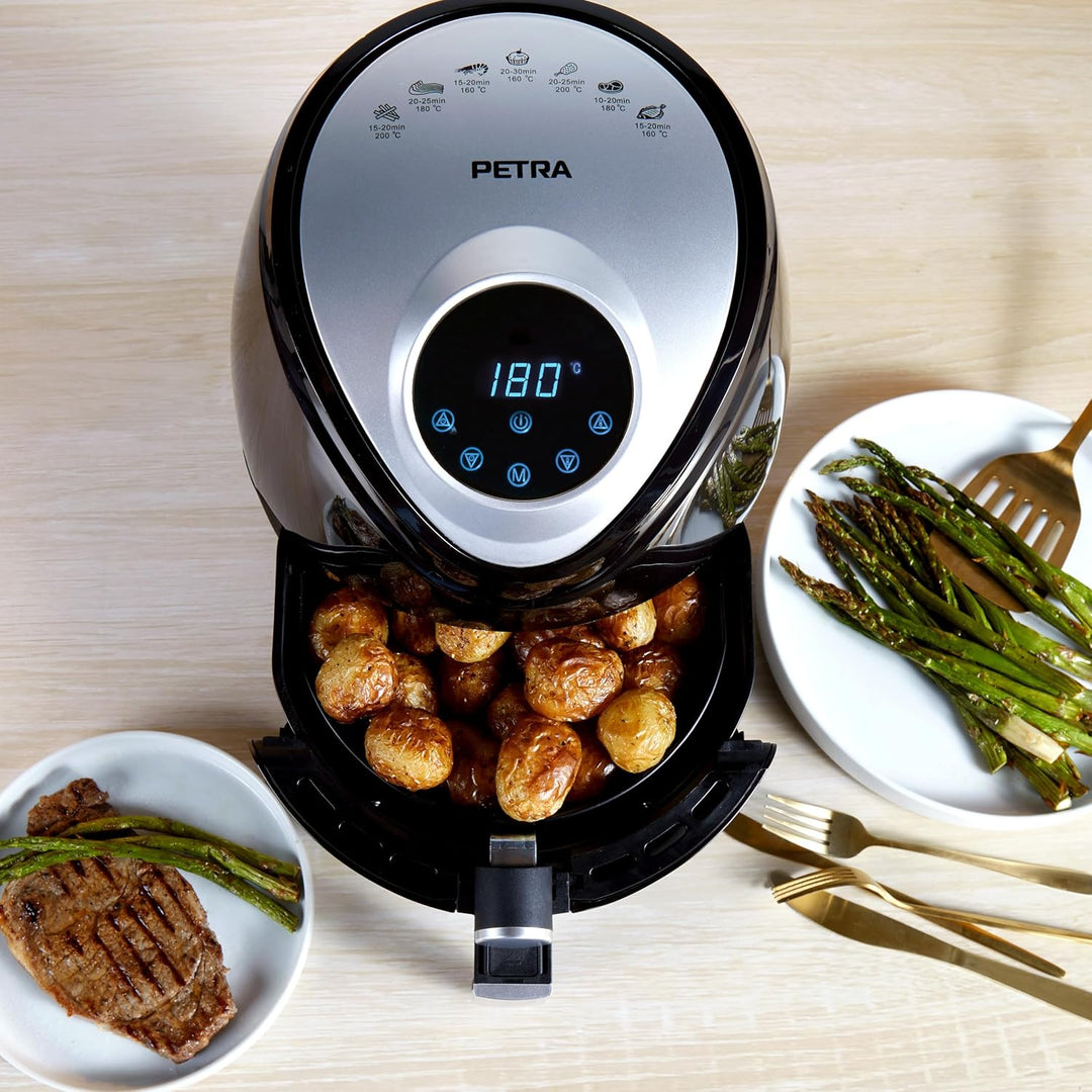 Petra Heissluftfritteuse XXL Airfryer 4,5L Digital, Luftfritteuse mit Timer, Antihaft Kochkorb, 7 Ko