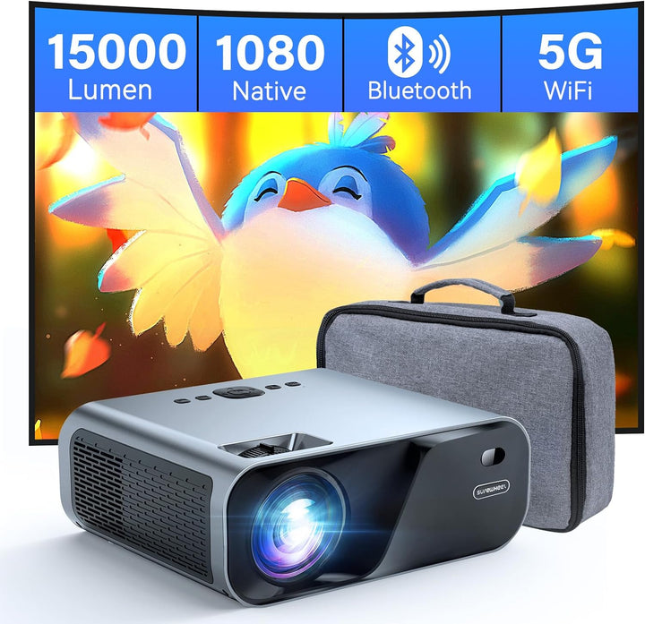 SUREWHEEL Beamer, 12000 Lumen 5G WiFi Bluetooth Beamer, E60 Full HD 1080P Heimkino Projektor kompati