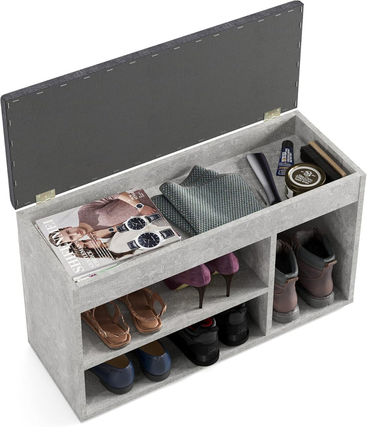KOMTO Schuhbank mit Sitzfläche - Schuhregal Bank mit Stauraum Beton 80 x 48 x 32 cm Schuhschrank mit