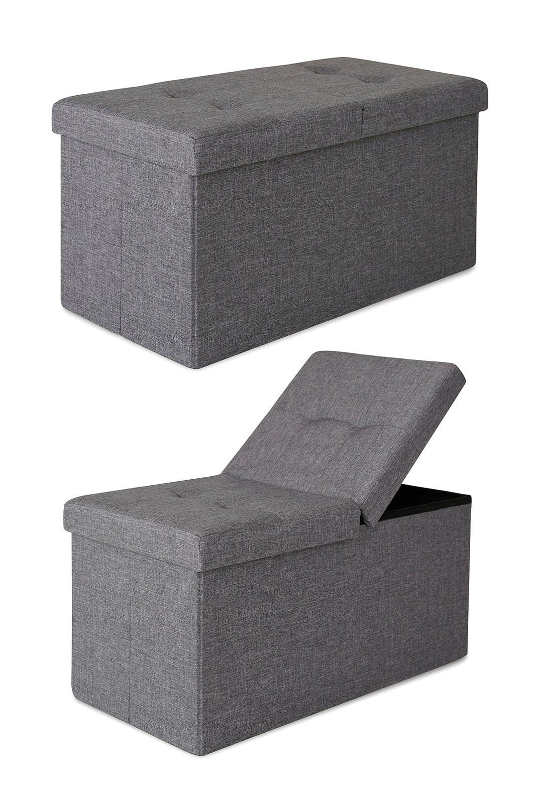 dibea Sitzbank mit Klappdeckel 76x38x38 cm, Leinen grau, Leinen Grau
