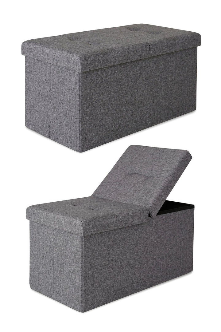 dibea Sitzbank mit Klappdeckel 76x38x38 cm, Leinen grau, Leinen Grau