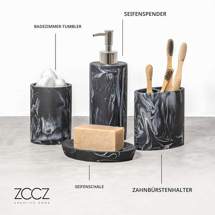ZCCZ Badezimmer Set – 4 Teile – Badezimmer Organizer mit Zahnbürstenhalter, Seifenspender, runde Sei