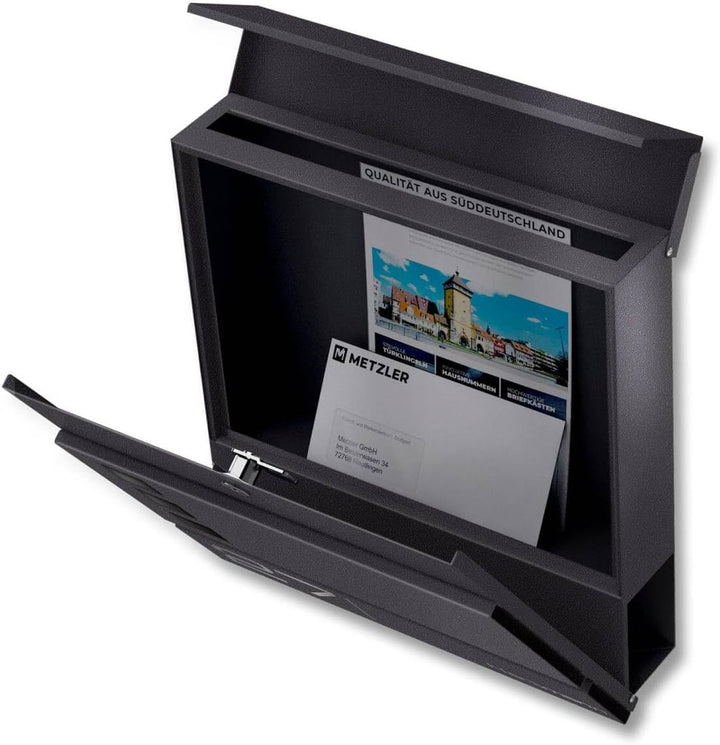 Metzler Briefkasten in Eisenglimmer DB703 Cube - Name & Hausnummer als Lasergravur - Design Wandbrie
