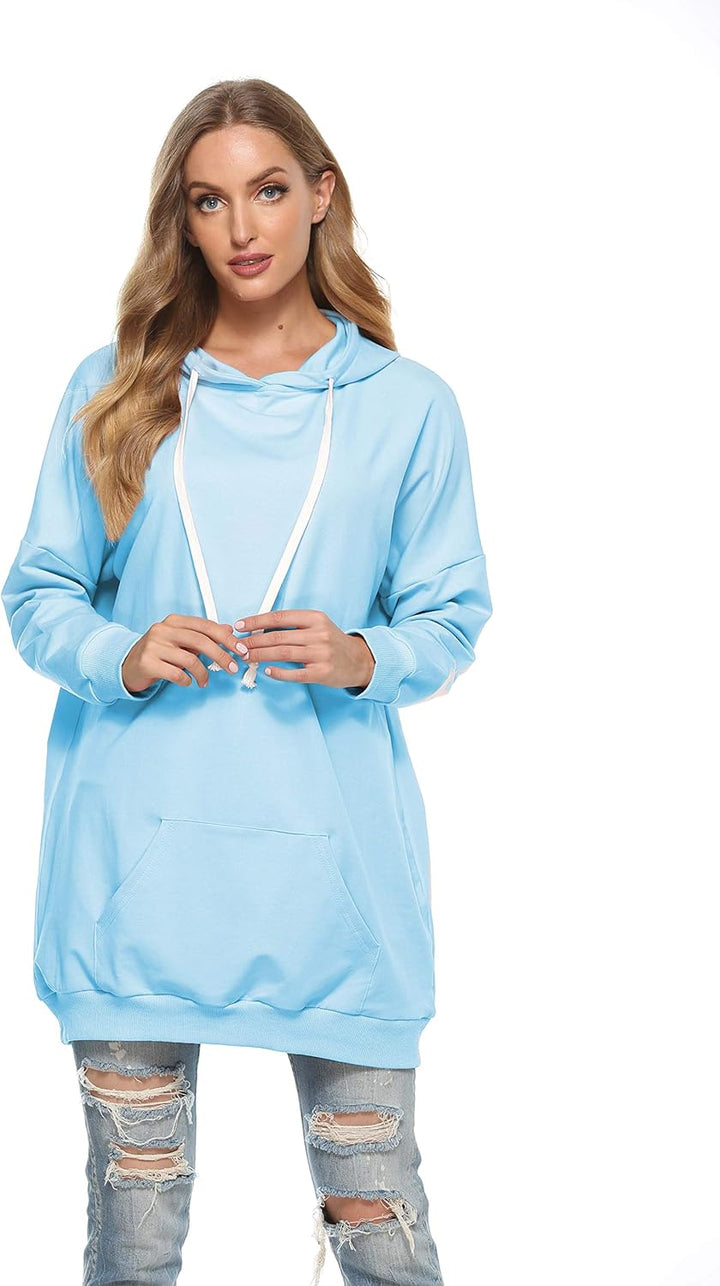Famulily Damen Oversized Hoodie Kleid Baumwolle Lang Sweatshirt mit Kapuze Einfarbige Kapuzenpullove