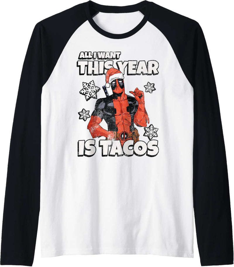 Marvel Deadpool Holiday All I Want Is Tacos Raglan