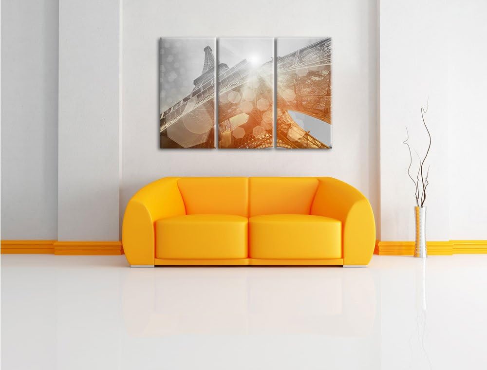 Pixxprint Der Eiffelturm im Sonnenschein als Leinwandbild/Grösse: 3 Teilig (120x80) cm/Wandbild/Kuns