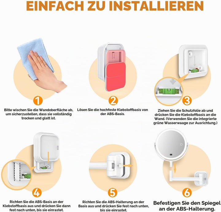 Auxmir Kosmetikspiegel ohne Bohren mit 1X/30X Vergrösserung, LED Beleuchtung Dimmbarer Schminkspiege