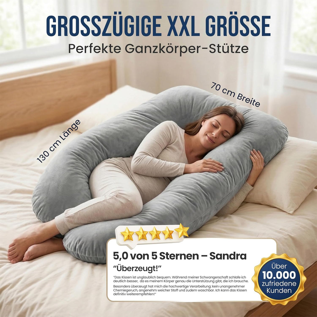 Seitenschläferkissen mit Bezug [waschbar - Flexible Füllung] Stillkissen XXL | Pregnancy Pillow | Ki