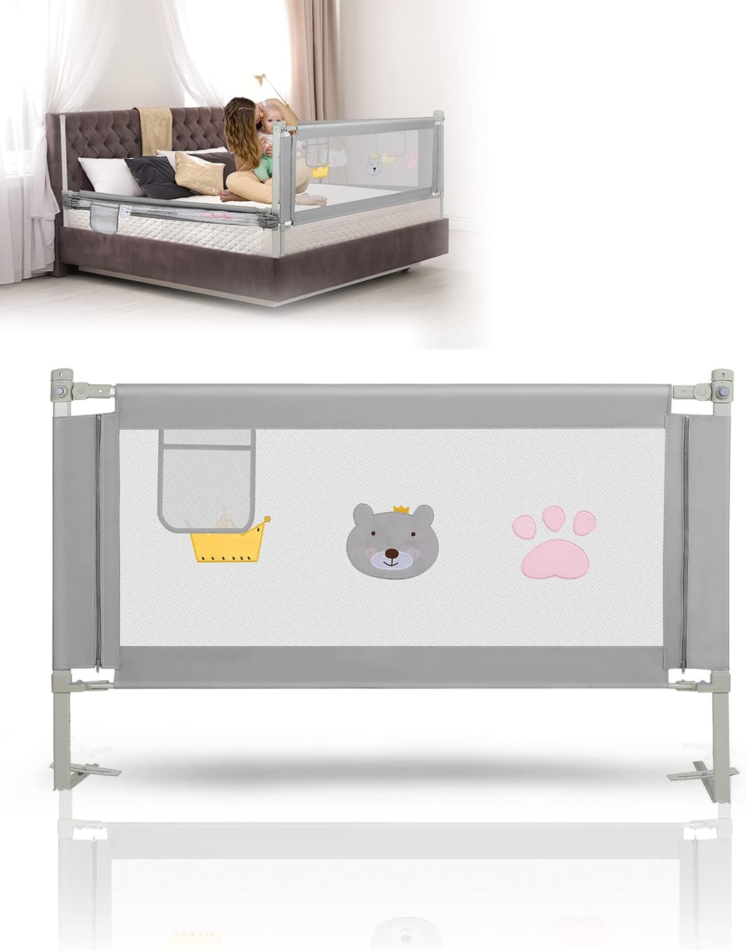 Herrselsam 150 cm Kinder bettgitter, Bettschutzgitter Höhenverstellbar, Rausfallschutz Bett für Kind