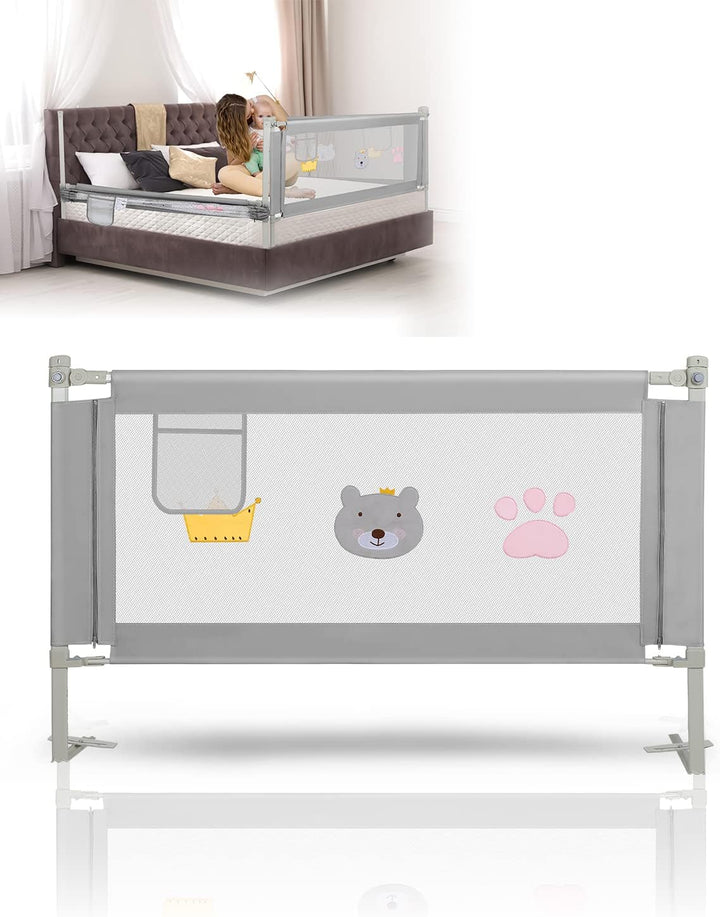 Herrselsam 150 cm Kinder bettgitter, Bettschutzgitter Höhenverstellbar, Rausfallschutz Bett für Kind
