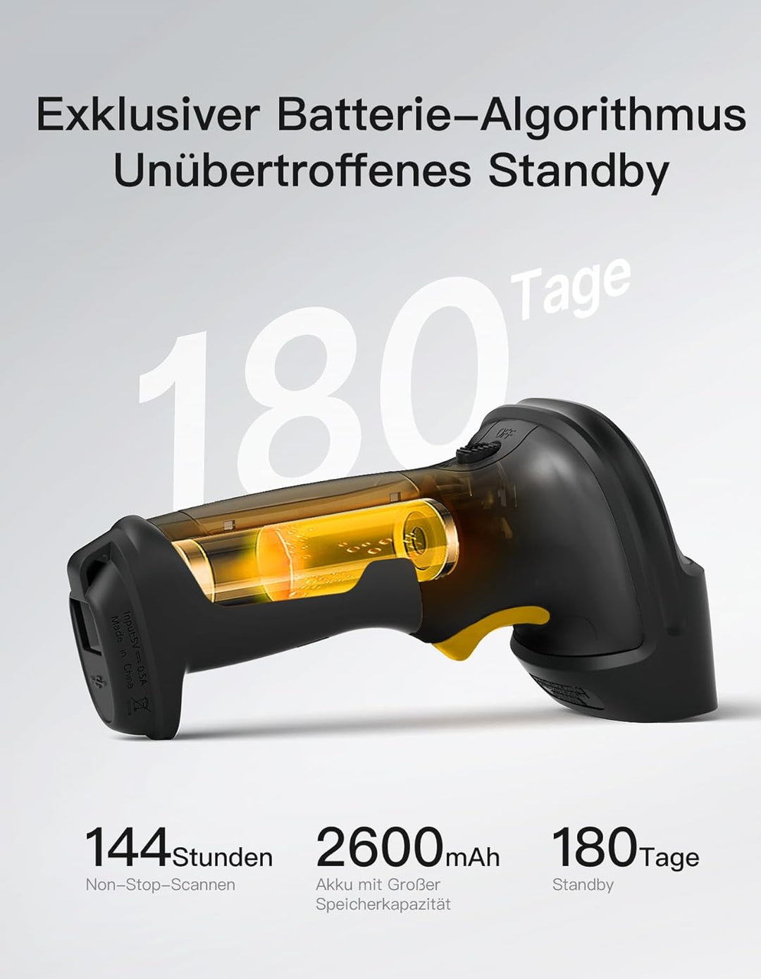 Inateck Barcode Scanner 2D Bluetooth, Kabellose QR Code Scanner, Wireless Handscanner mit AI APP & S