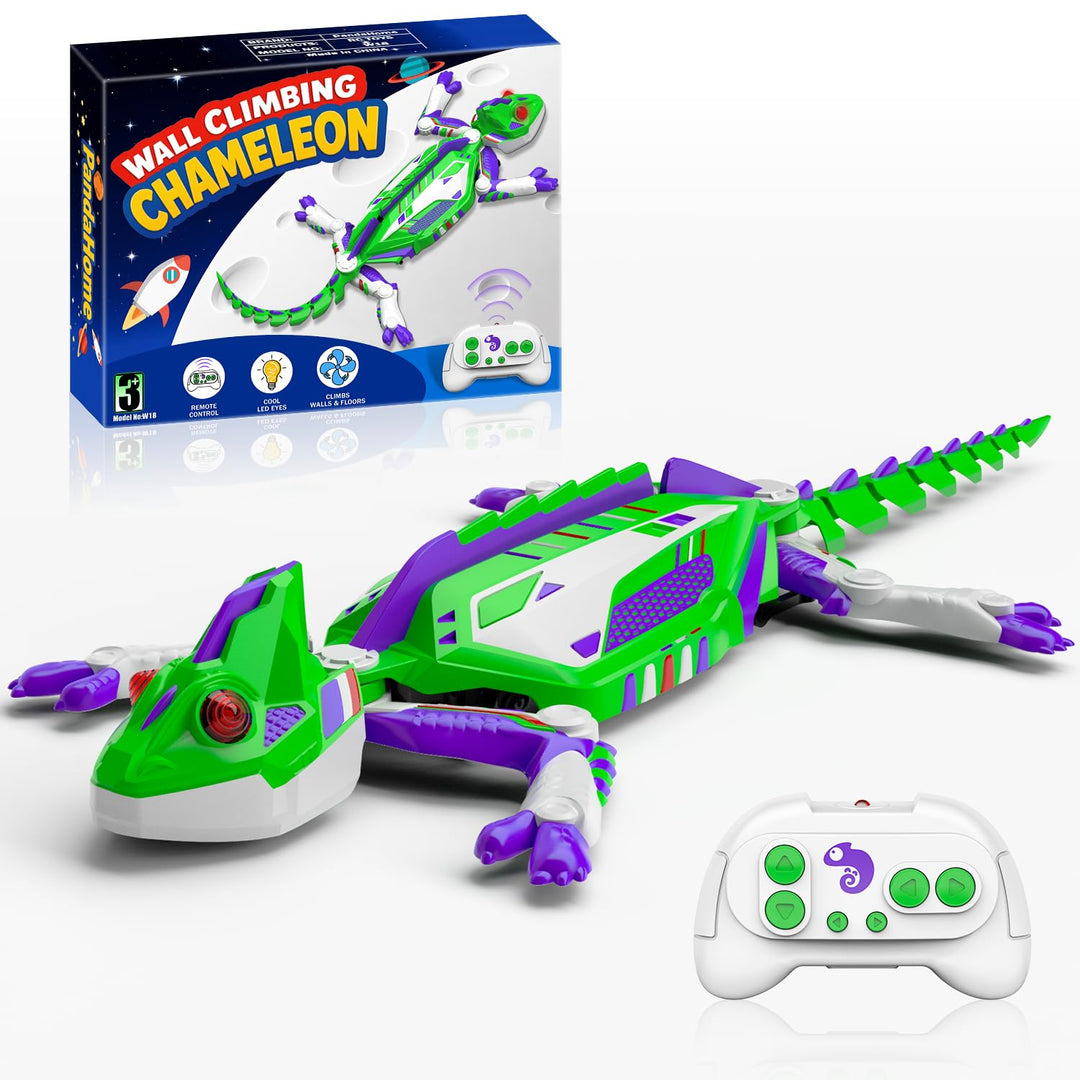 PandaHome Gecko Wandflitzer, Ferngesteuert Gecko mit LED-Augen | Aufladbar, Wand-/Bodenmodus, 360°-D