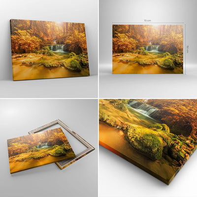 ARTTOR Bilder auf Leinwand Wald Bach Tropen Natur Leinwandbild 70x50cm Wandbilder Dekoration Wohnzim