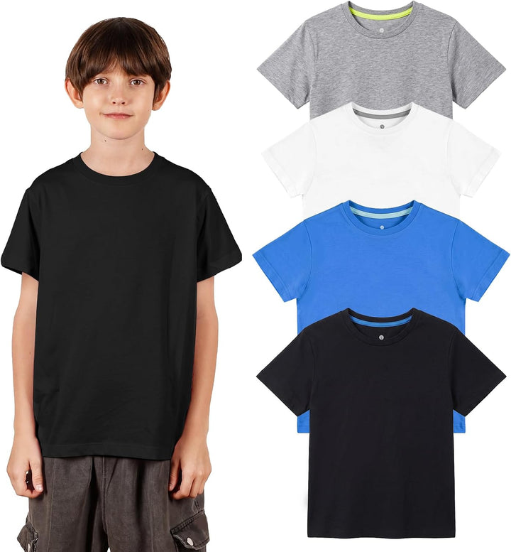 LAPASA Kinder T Shirt 100% Baumwolle 4er Pack Unisex 3-13 Jahre/ 95-165 Jungen Jungs Sport Tshirt K0