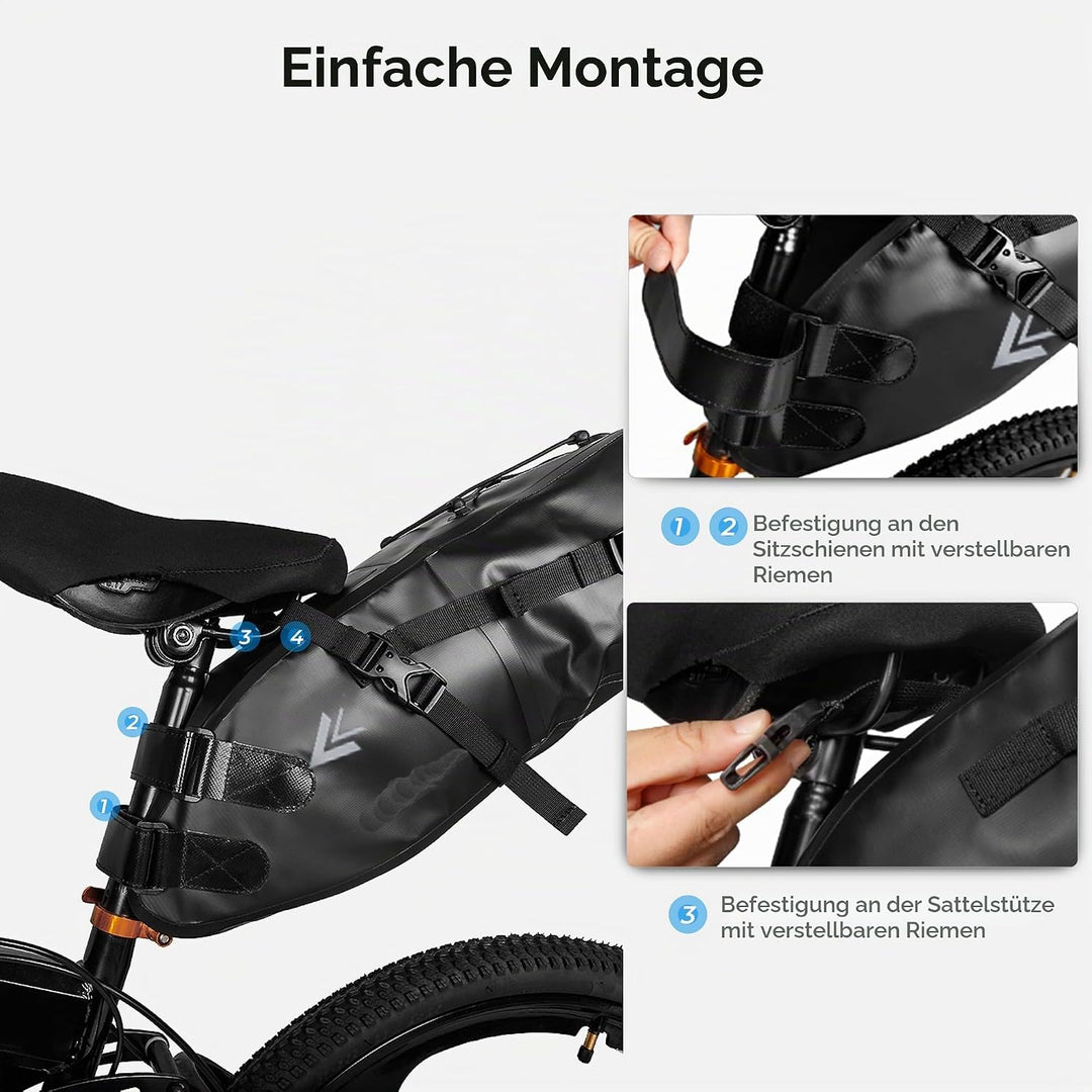wasserdichte Fahrrad-Satteltasche - 13L Rollverschluss Fahrradsatteltasche Unter Sattel Aufbewahrung