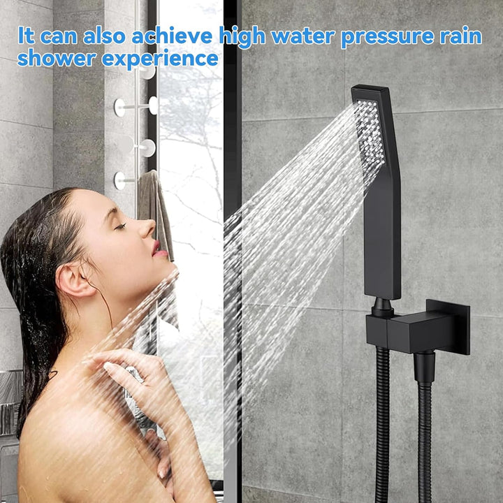 Duschkopf mit Schlauch Handbrause Dusche – Wassersparend Quadratisch Schwarz, 1.5m Schlauch, 44 Anti