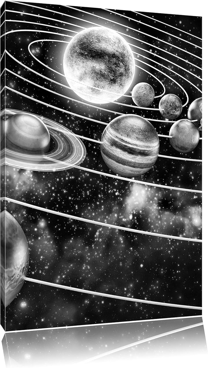 Pixxprint Monocrome, Sonnensystem mit unseren Planeten, Format: 100x70 auf Leinwand, 100x70