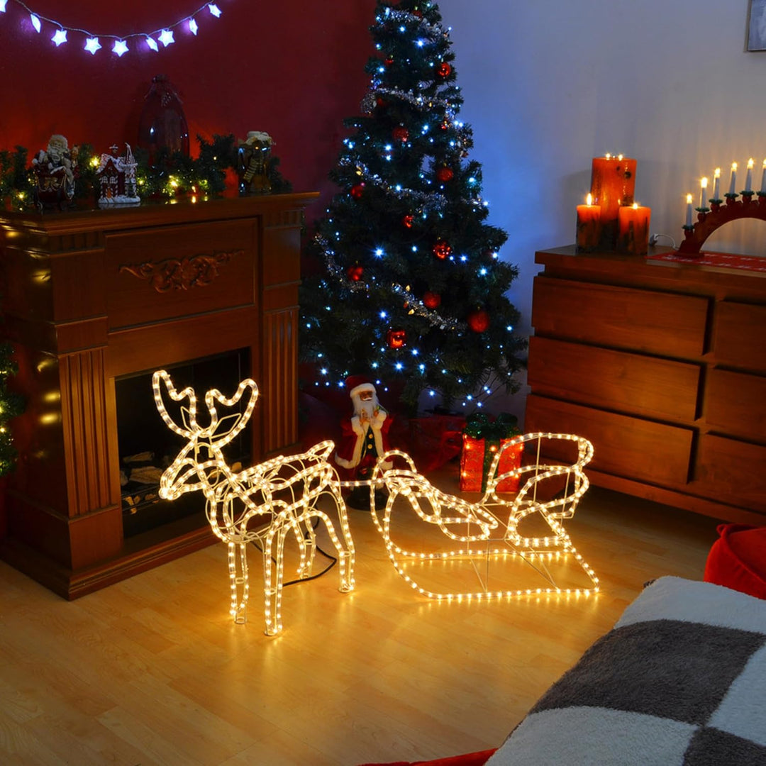 Rentier mit Schlitten aus 14 m Lichterschlauch 504 Birnen Figur Weihnachtsbeleuchtung 140 cm Länge L