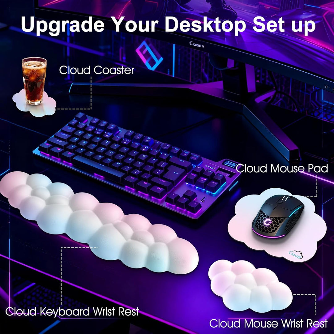 Memory‑Schaum Cloud Handballenauflage Tastatur‑Set, 4‑in‑1: Ergonomische Tastatur Handballenstütze &