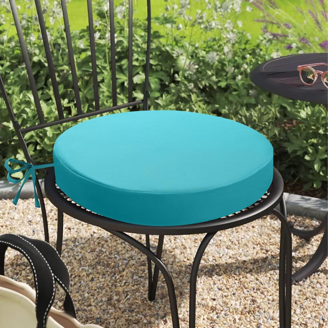 Outdoor Sitzkissen Rund 40x40, 2er Set Wasserdicht, Himmelblau | Rundes Gartenstuhl Polster mit Bänd