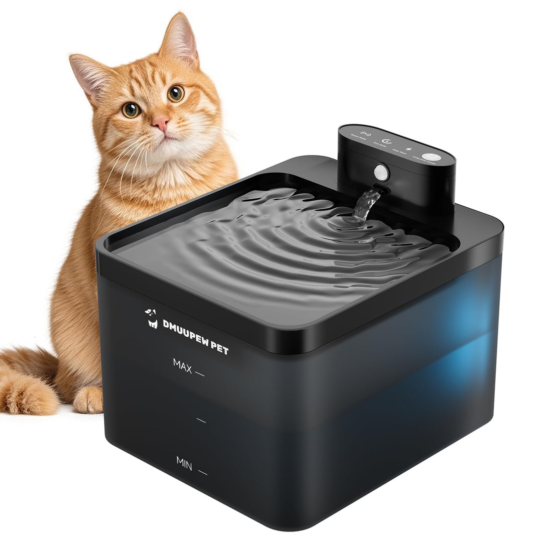 Katzenbrunnen, 2,2 L, kabellos mit LED, Bewegungsmelder, leise Pumpe 30dB, Batterie 2600mAh, Premium