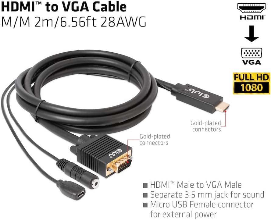 Club3D CAC-1712 HDMI™ auf VGA Kabel St./St. 2m 28AWG, CAC-1712